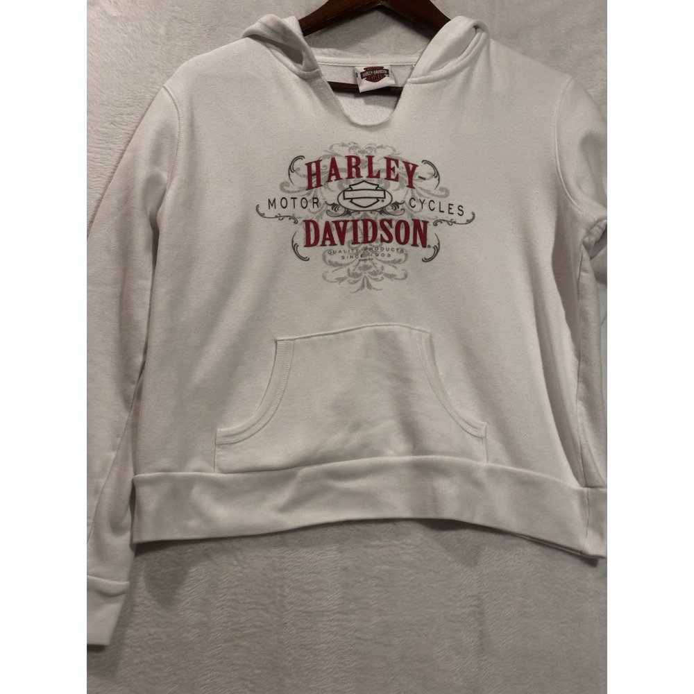 VTG Harley Davidson Hoodie Women's Large White Fraziers Buford GA Long Sleeve